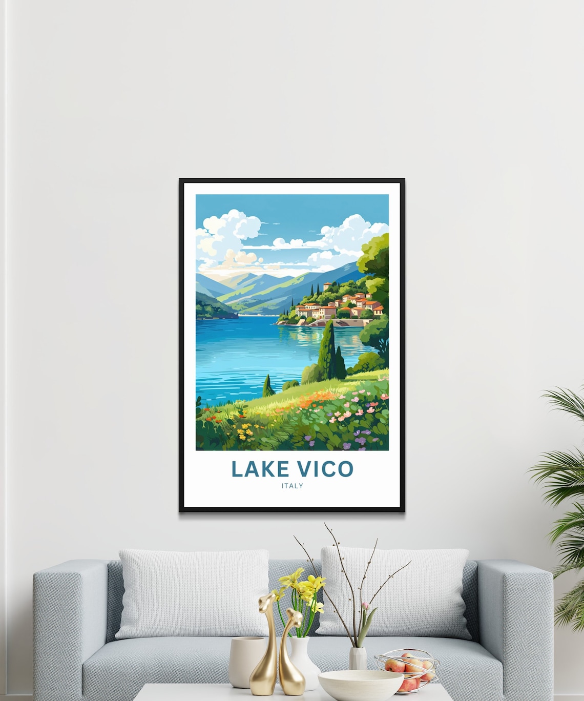Lake Vico Italy Lakeside Village Cypress Trees Scenic Travel Poster - Image 3