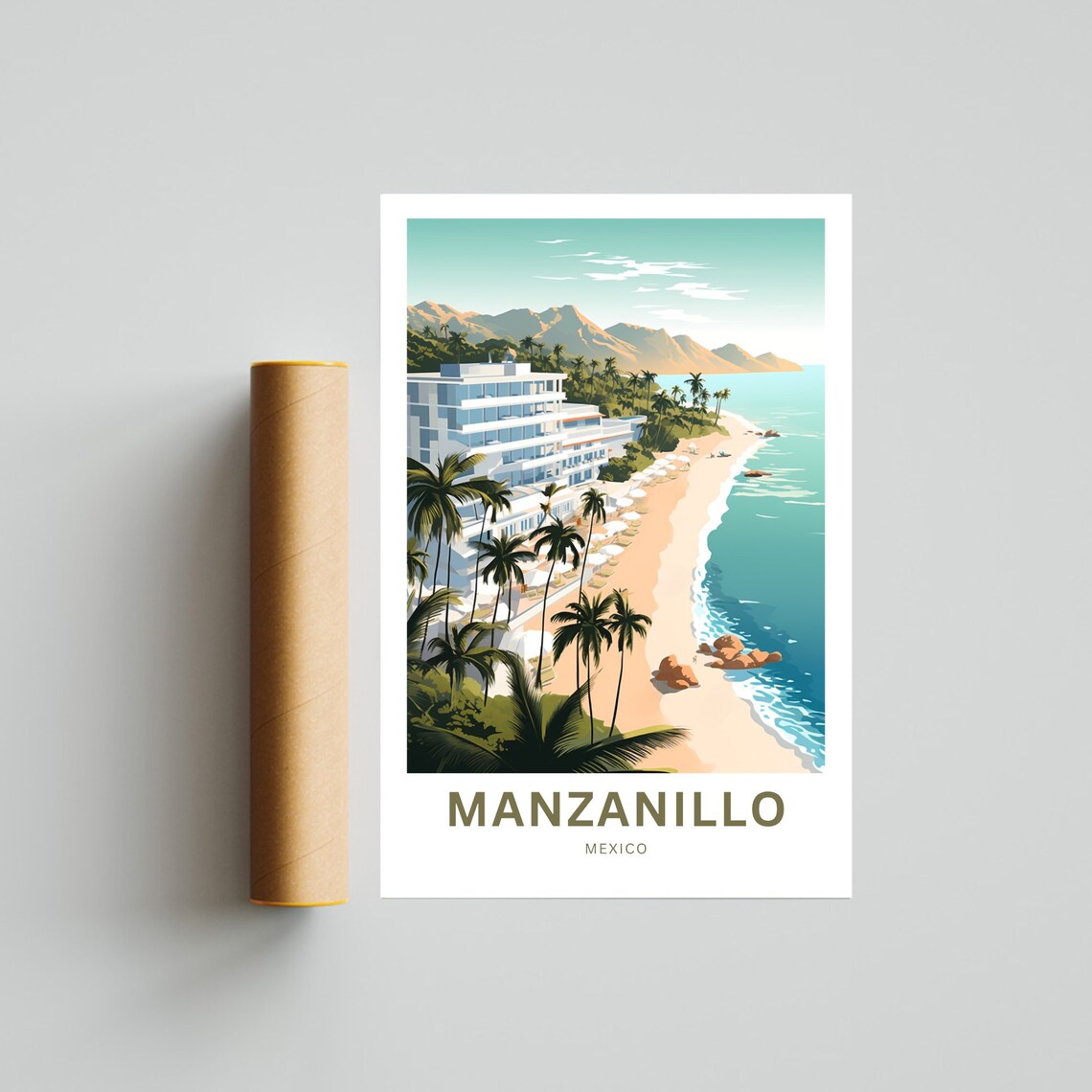 Personalized Manzanillo Mexico Beach Resort Mountain View Poster - Image 4