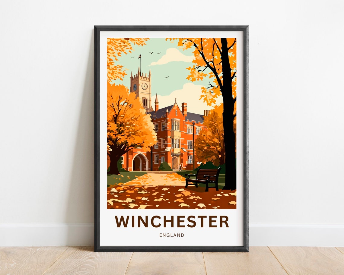 Winchester England Autumn Red Brick Clock Tower Campus Poster