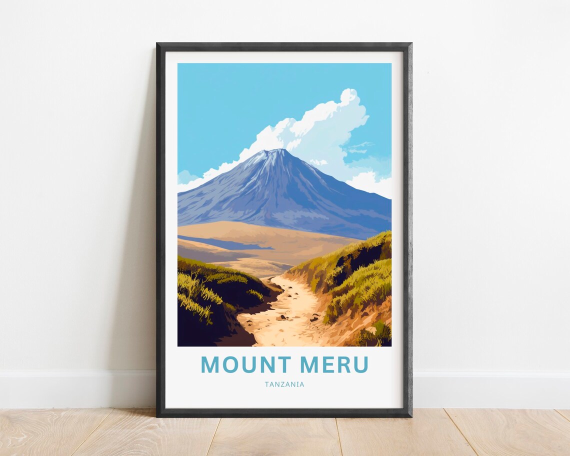 Mount Meru Tanzania Volcano Peak Savanna Trail View Travel Poster