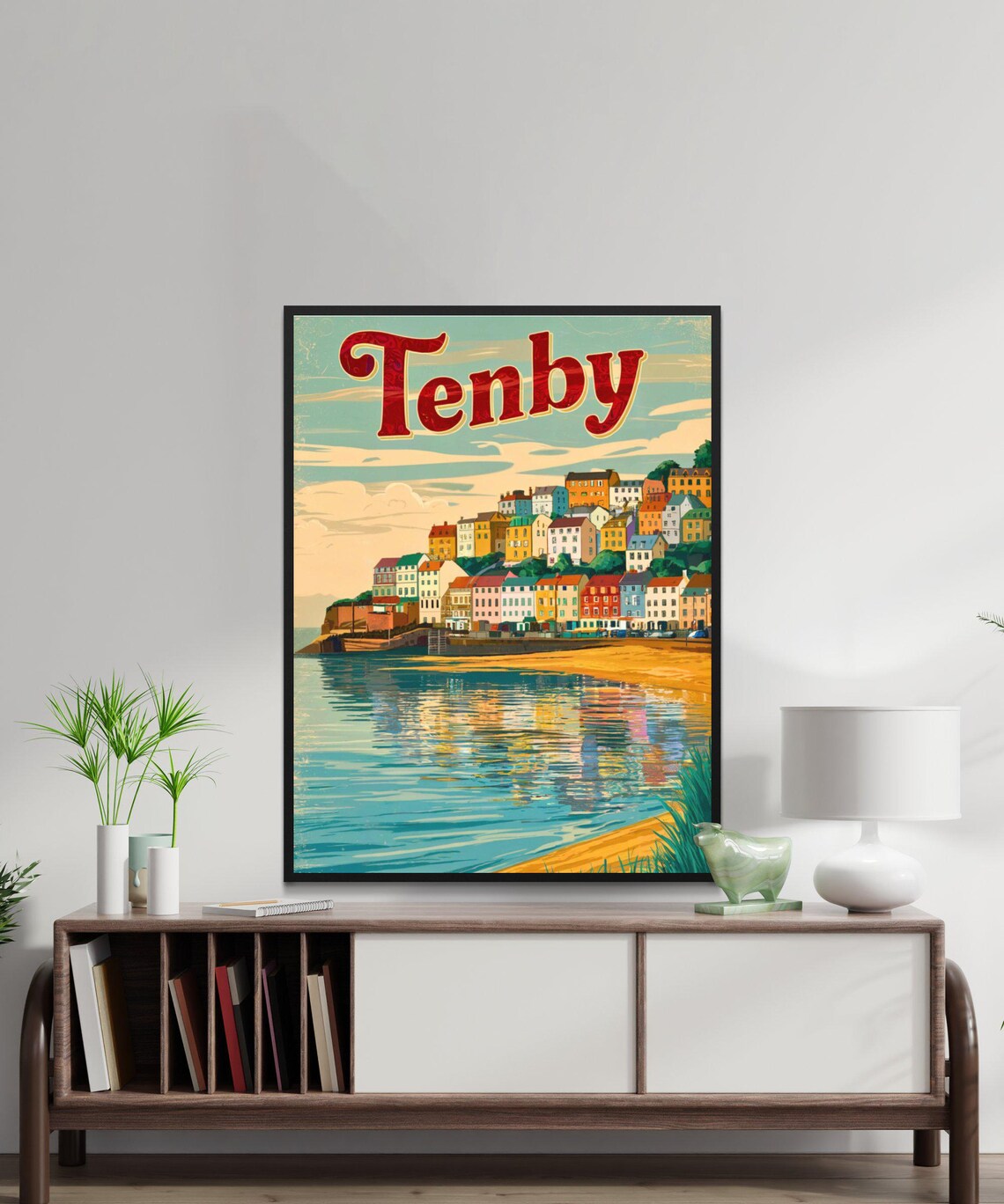Tenby Wales Hillside Cottages Golden Beach Vintage Travel Poster - Image 3