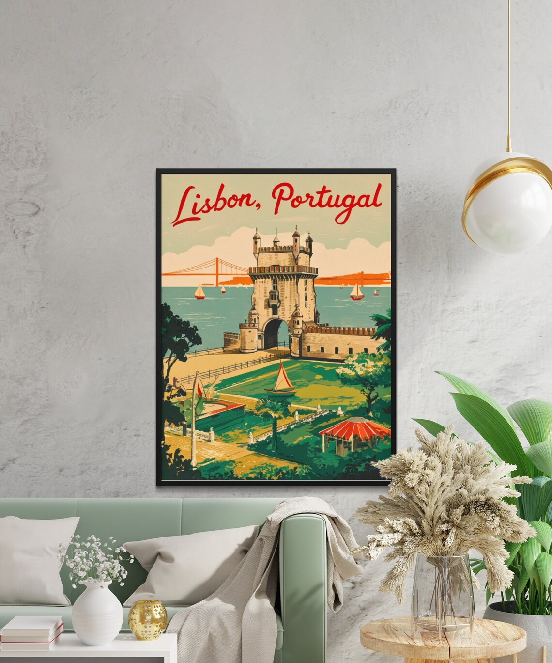 Lisbon Portugal Retro Belem Tower Script Style Travel Poster - Image 2