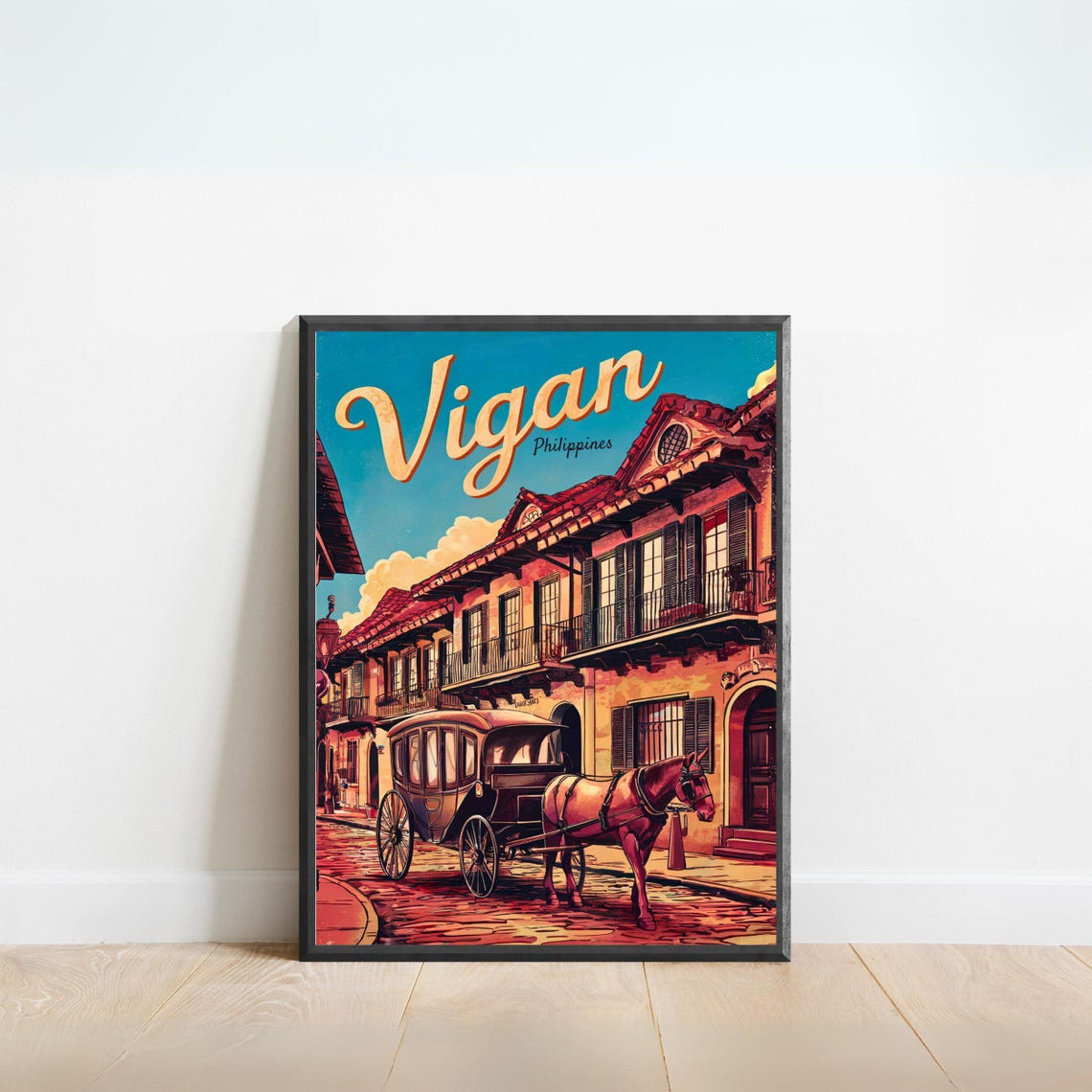 Vigan Philippines Horse Drawn Carriage Colonial Street Travel Poster