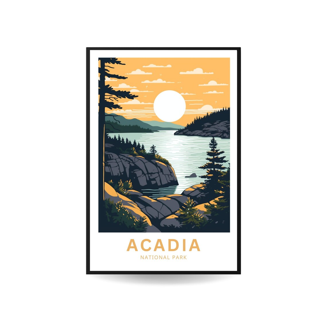 Acadia National Park Maine Sunset Rocky Coast Pine Forest Poster - Image 4