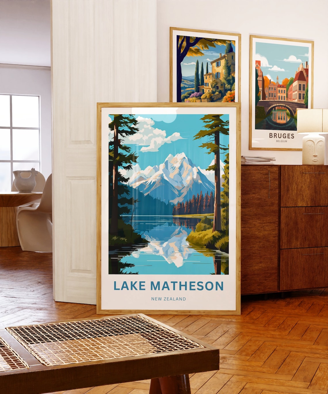 Lake Matheson New Zealand Alpine Peak Lake View Travel Poster - Image 5