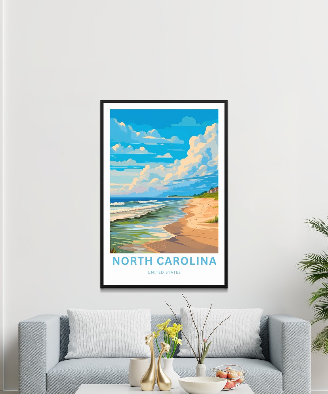North Carolina Personalized Travel Poster Beach Waves Custom Text Art - Image 3