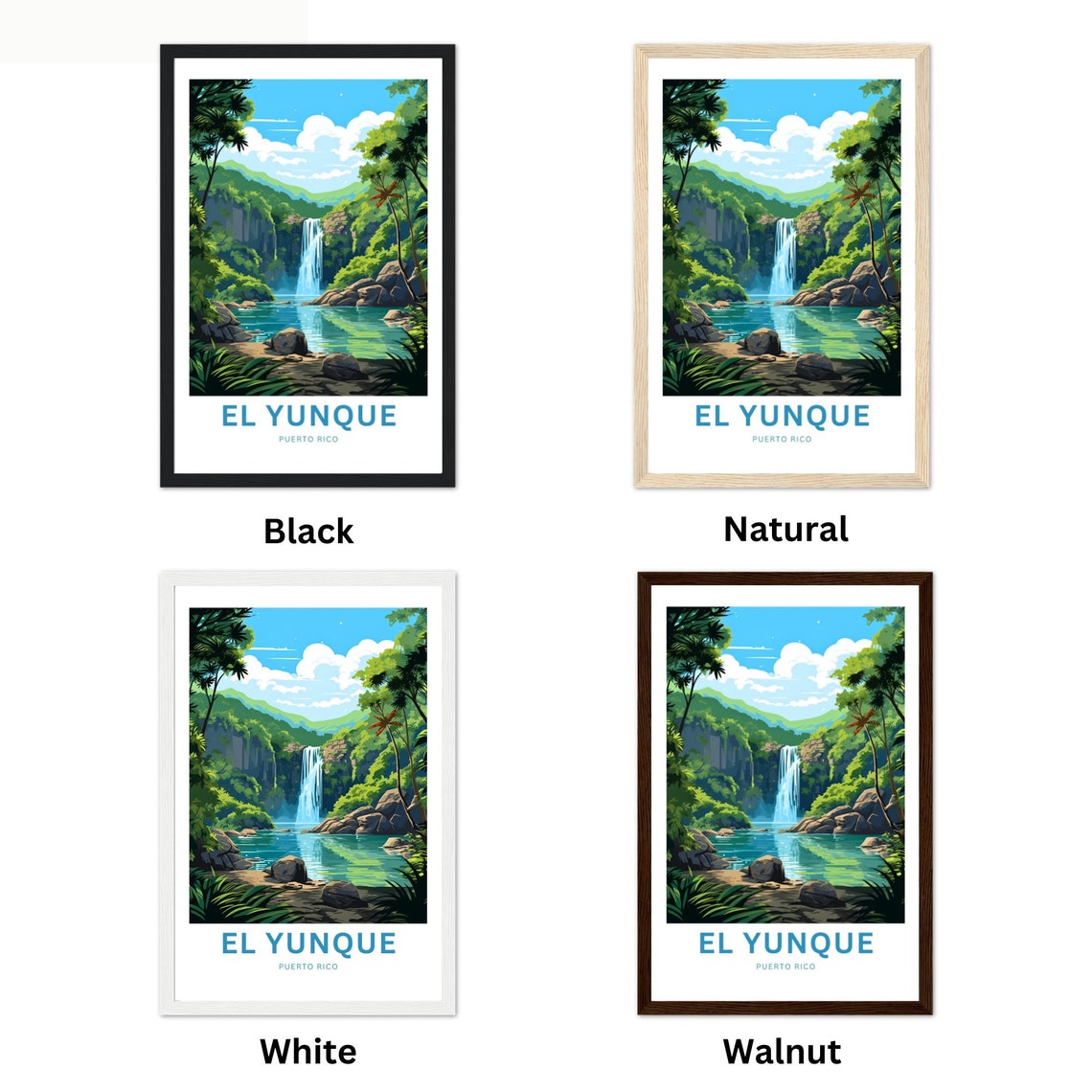 El Yunque Puerto Rico Tall Waterfall Pool Travel Poster Artwork - Image 2
