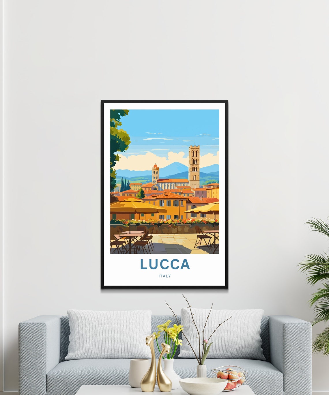 Lucca Italy Tuscan Old Town Church Towers Terrace Cafe Poster - Image 3