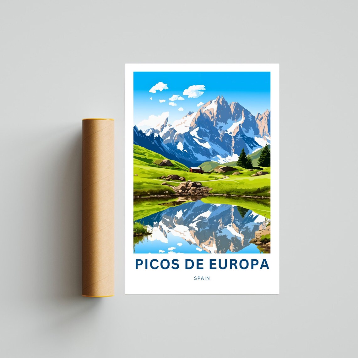Picos de Europa Spain Mountain Lake Mirror Reflection Travel Poster - Image 4