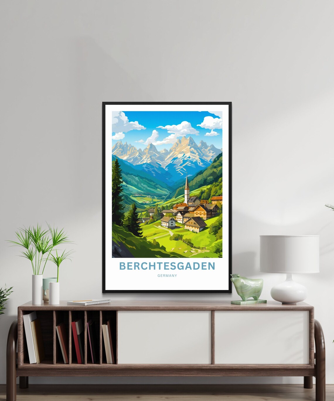 Berchtesgaden Germany Alpine Village Church Mountain Travel Poster - Image 2