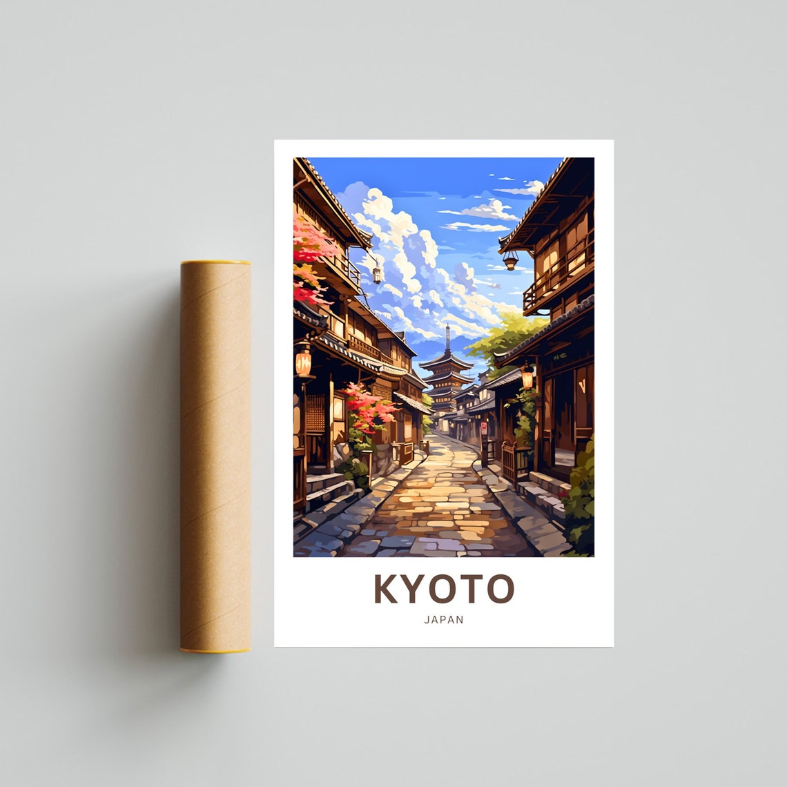 Kyoto Japan Old Street Pagoda Lanterns Evening Travel Poster - Image 4