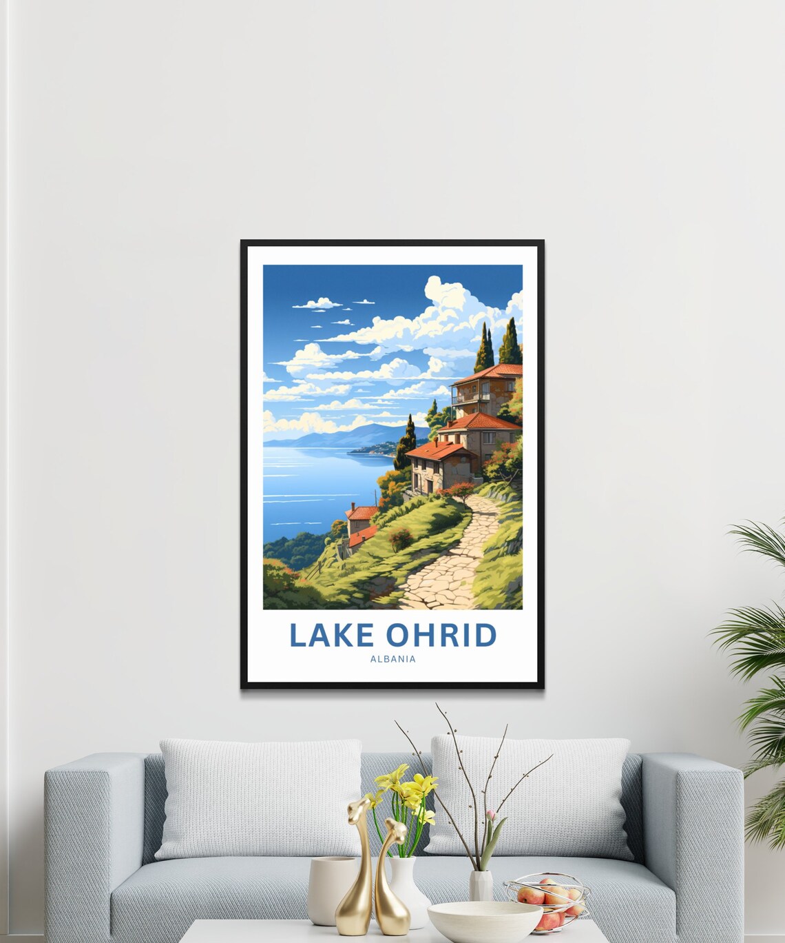 Personalized Lake Ohrid Albania Village Lakeside Travel Poster - Image 3