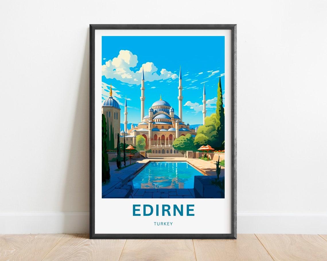 Edirne Turkey Selimiye Mosque Domes and Minarets Travel Poster