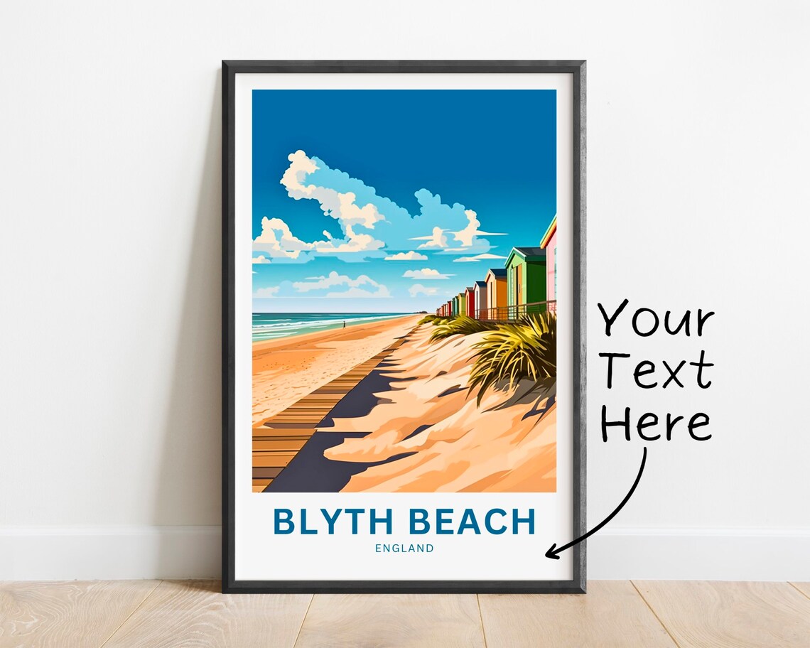 Blyth Beach England Colorful Beach Huts Golden Sand Travel Poster