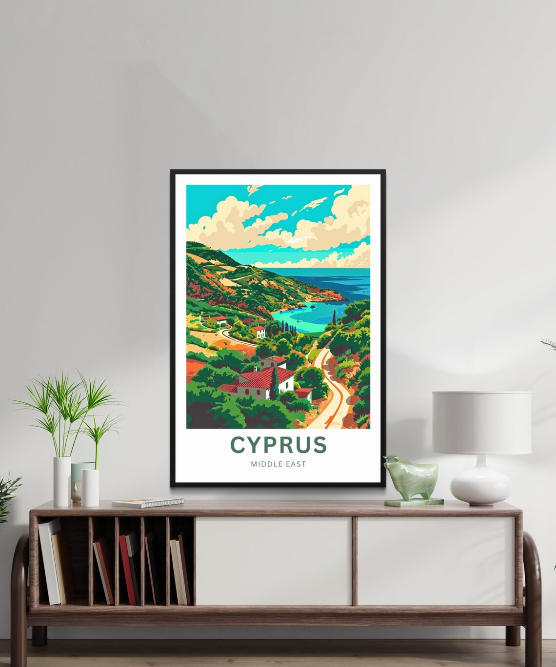 Cyprus Hillside Village Red Roof Houses Vintage Travel Art Poster - Image 4