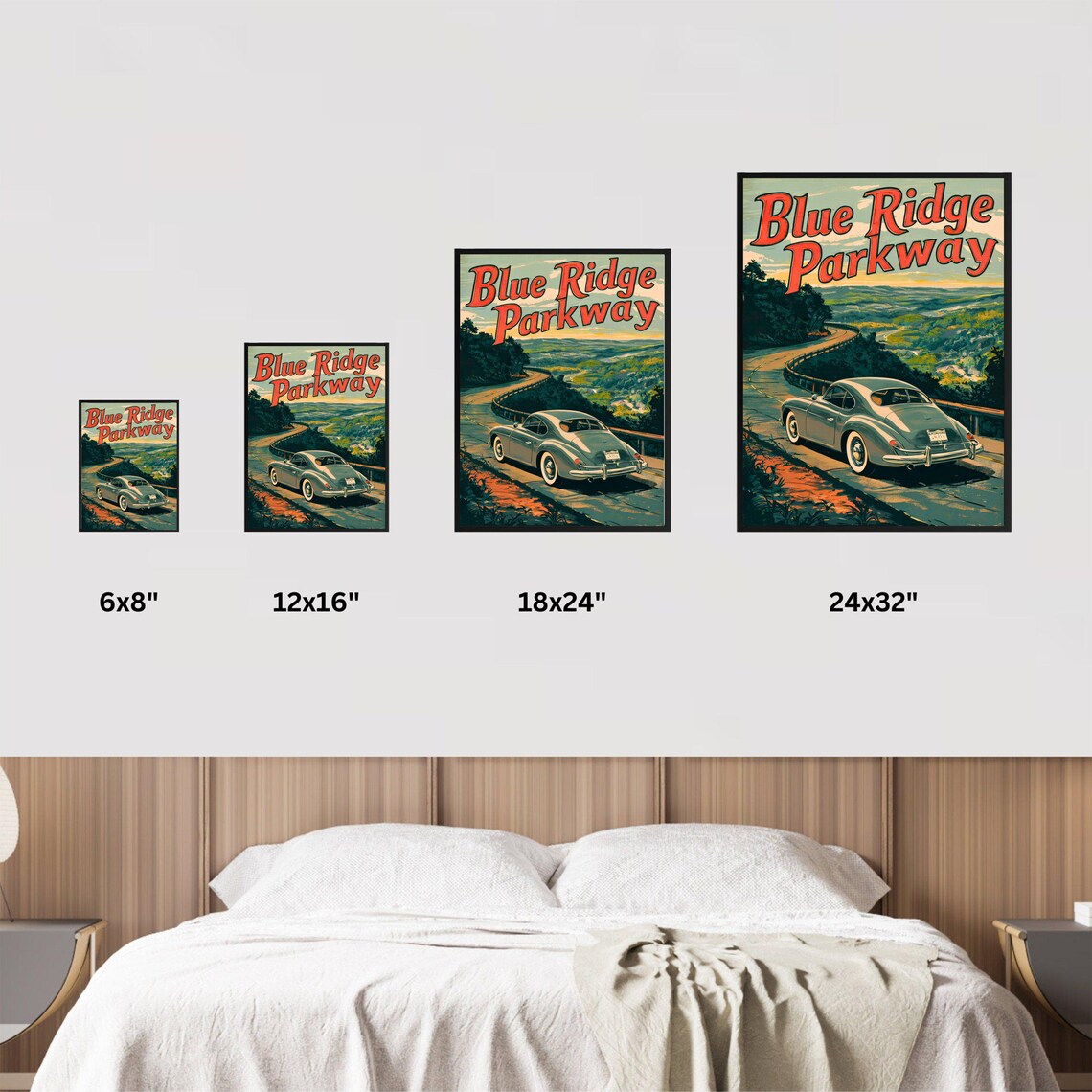 Blue Ridge Parkway Retro Silver Coupe Mountain Drive Travel Poster - Image 2