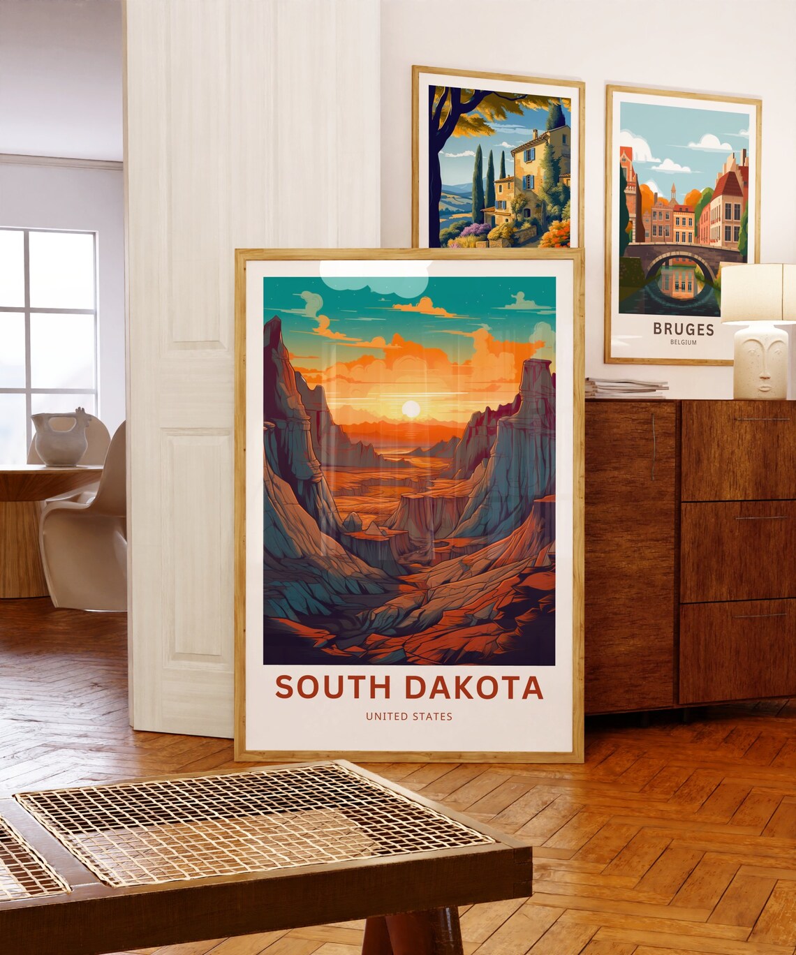 South Dakota Badlands Desert Sunset Canyon Scene Travel Poster - Image 5
