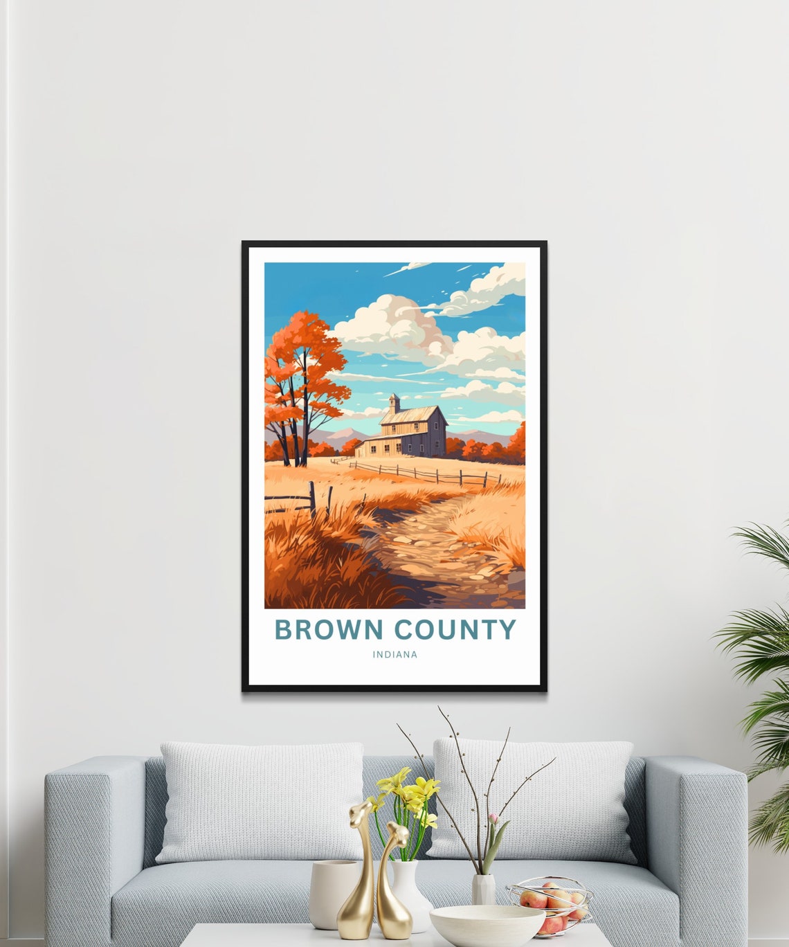 Brown County Indiana Autumn Barn Orange Trees Dirt Road Travel Poster - Image 3