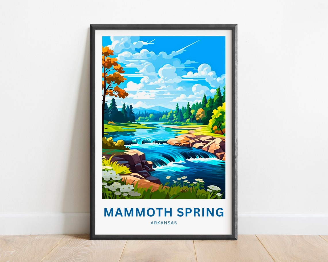Mammoth Spring Arkansas Waterfall Rapids White Blooms Travel Poster