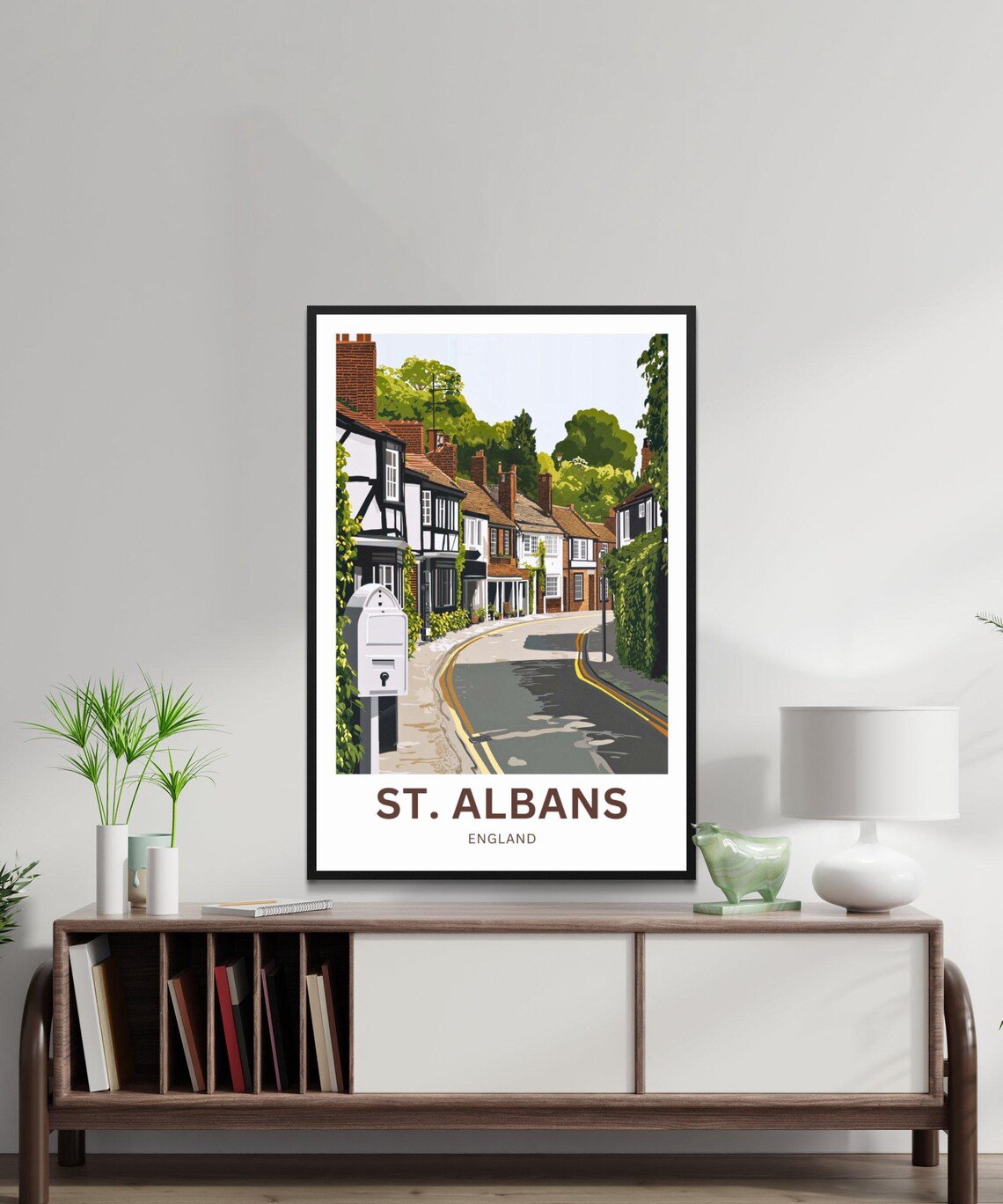 St. Albans England Tudor Street Vintage Postbox Travel Poster - Image 3