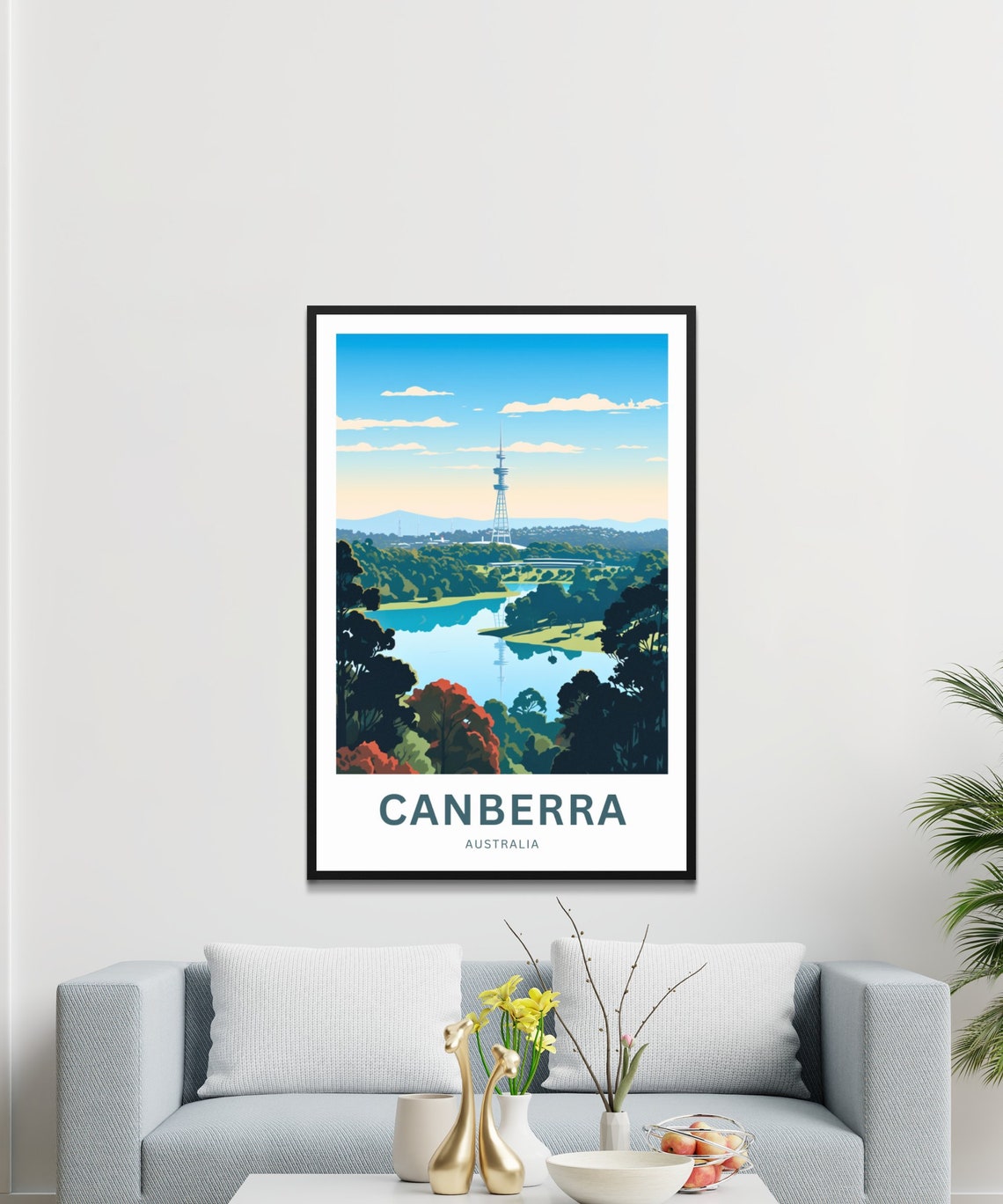 Canberra Australia Lake Tower View Personalized Travel Poster - Image 3