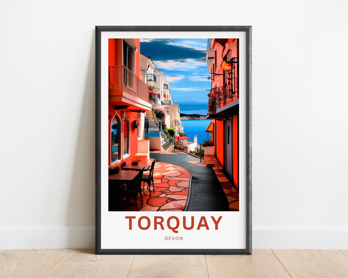 Torquay Devon Colorful Seaside Street Coastal England Travel Poster