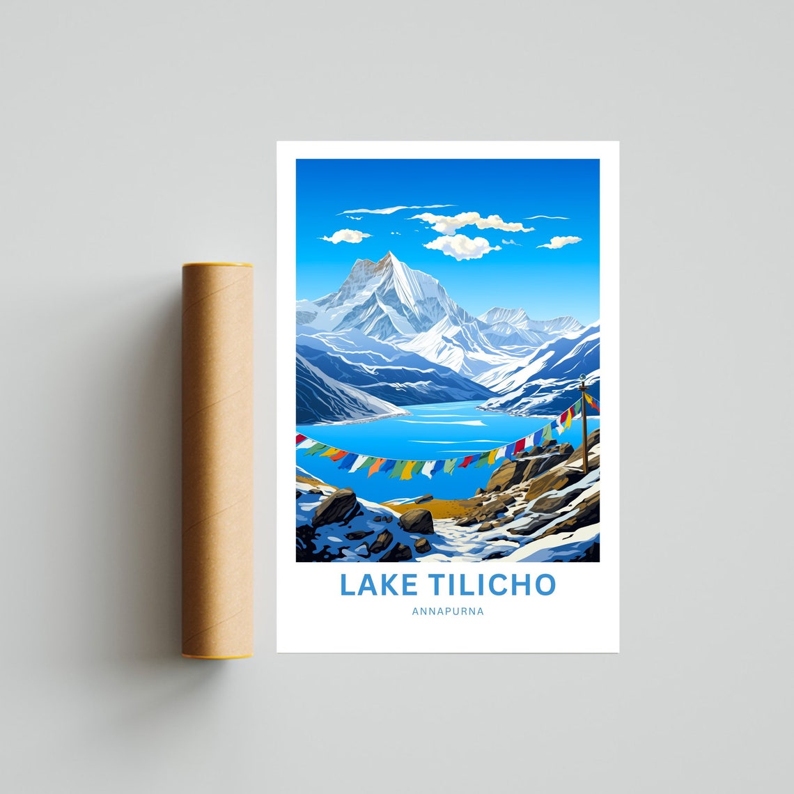 Tilicho Lake Annapurna Prayer Flags Himalayan Mountain Travel Poster - Image 4