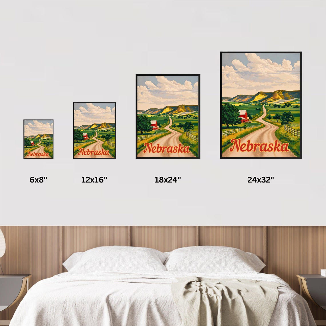 Nebraska Country Road Red Barn Rolling Hills Vintage Art Poster - Image 4
