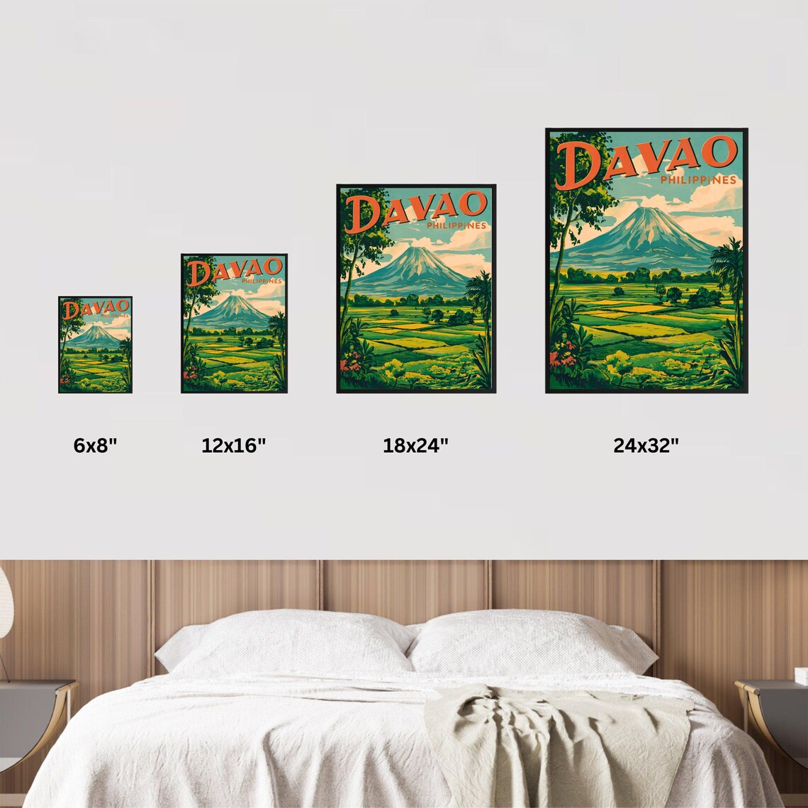 Davao Philippines Vintage Volcano Rice Field Classic Travel Poster - Image 2
