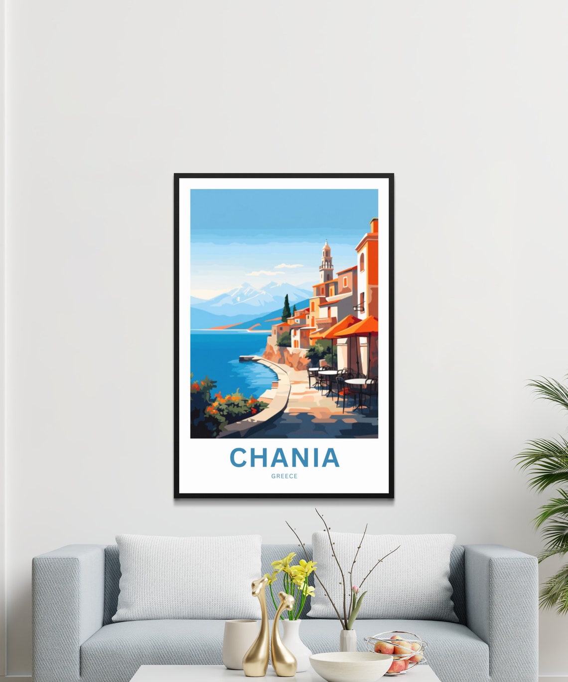 Chania Greece Old Harbor Promenade Waterfront Scene Travel Poster - Image 3