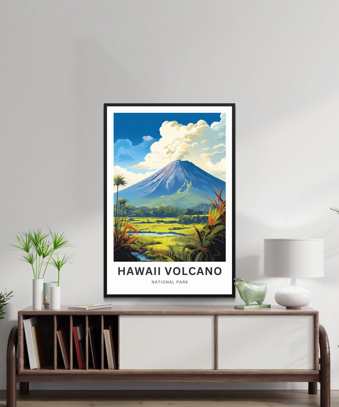 Hawaii Volcano National Park Smoky Crater Tropical Field Travel Poster - Image 2