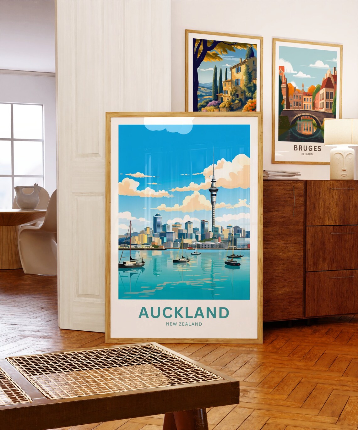 Personalized Auckland Harbor Sailboats and Sky Tower Skyline Poster - Image 5