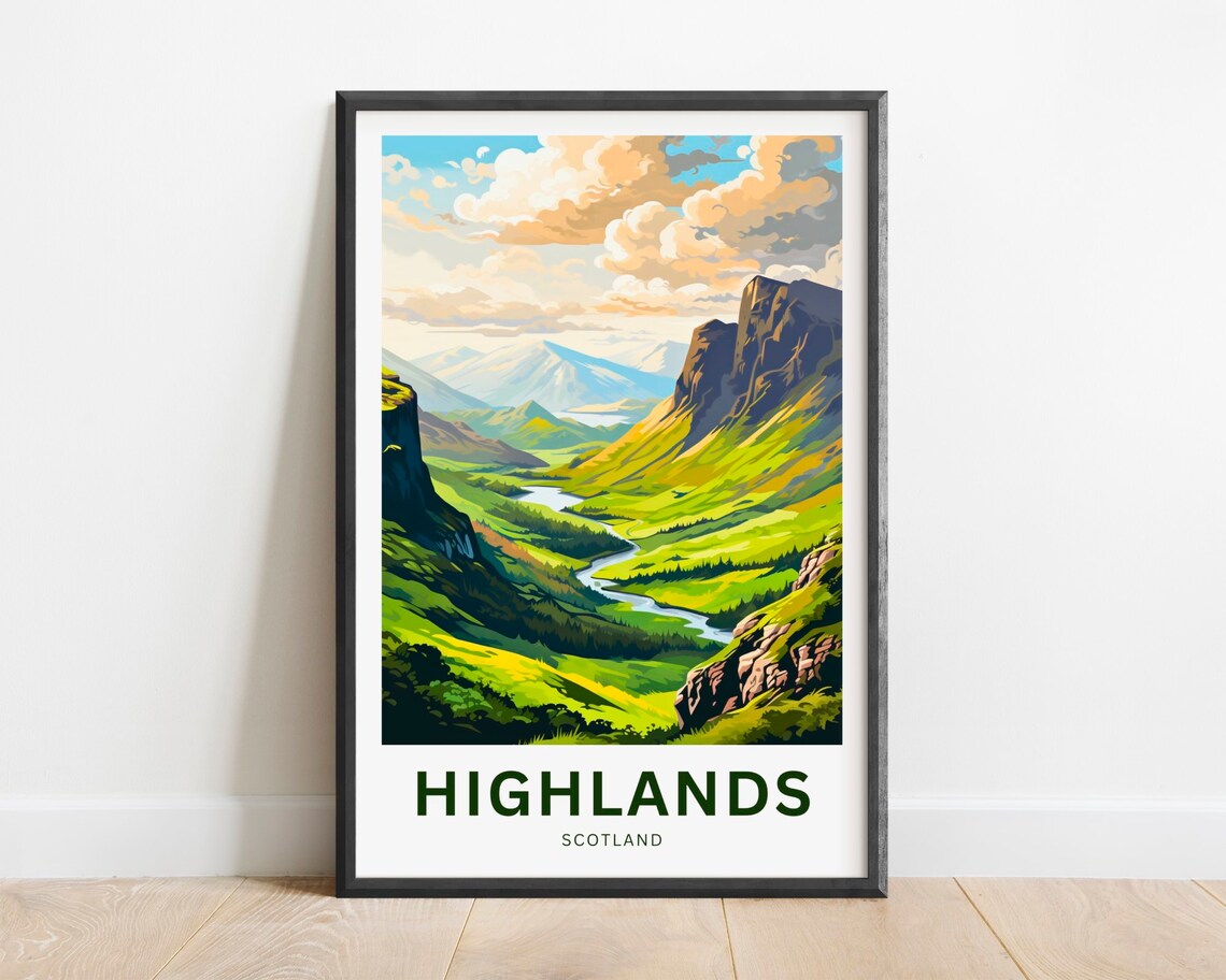 Scottish Highlands Glen River Vintage Travel Poster Mountain Gift