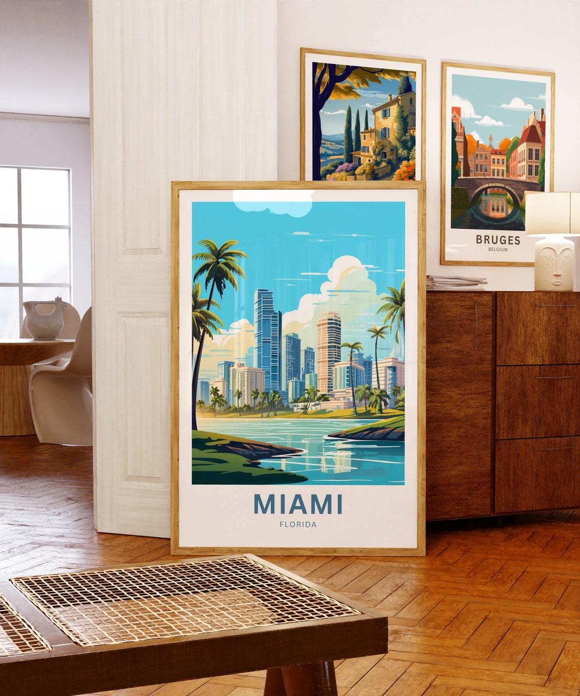 Miami Florida Skyline Palms Biscayne Bay Waterfront Travel Poster - Image 5