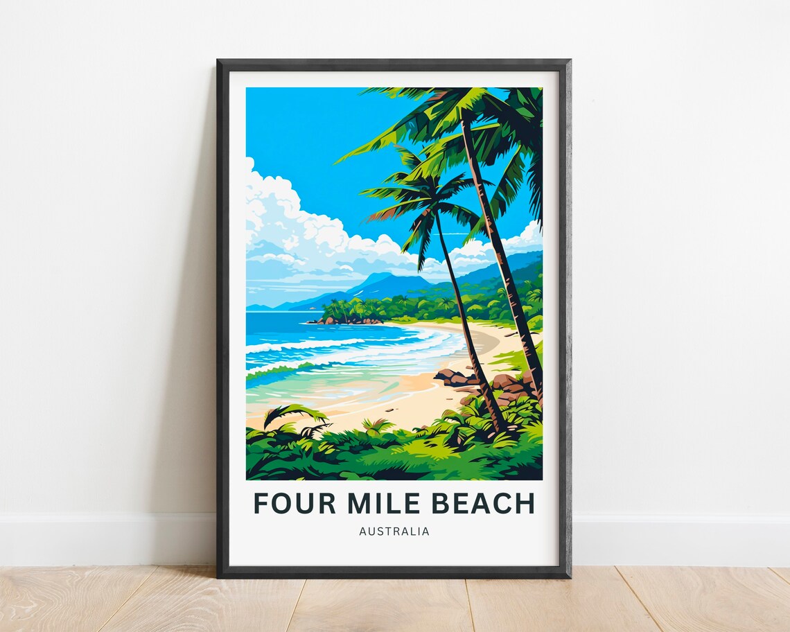Four Mile Beach Australia Tropical Palms Vintage Travel Poster Gift
