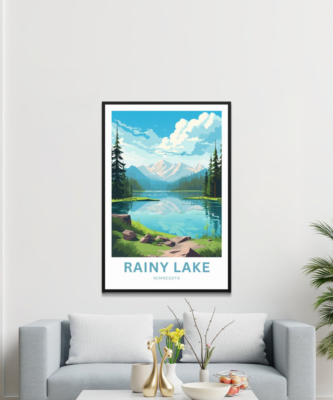 Rainy Lake Minnesota Mirror Lake Snow Peaks Custom Text Poster - Image 3