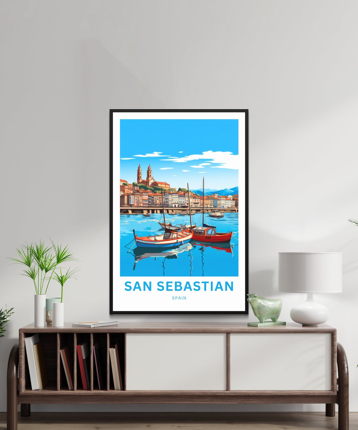 San Sebastian Spain Fishing Boats Bay Marina Retro Travel Poster - Image 2