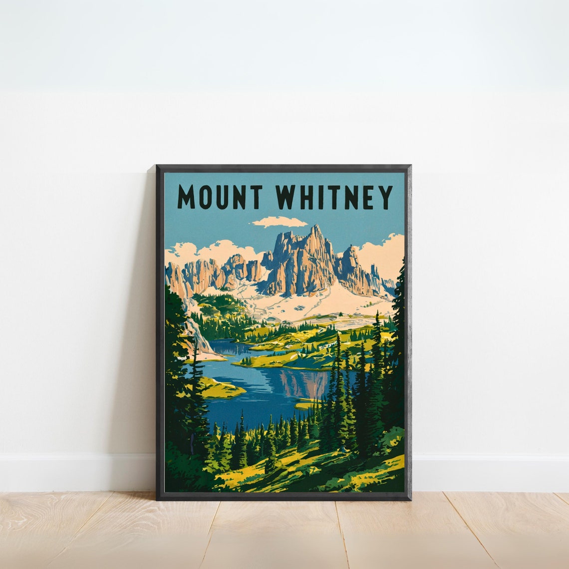 Mount Whitney Vintage Style Granite Peaks Alpine Lake Poster