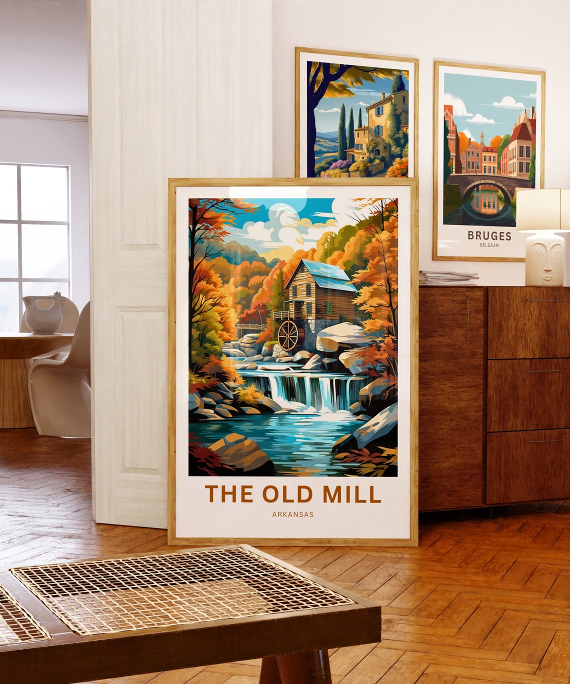 The Old Mill Arkansas Waterfall Mill Scene Customizable Travel Poster - Image 5