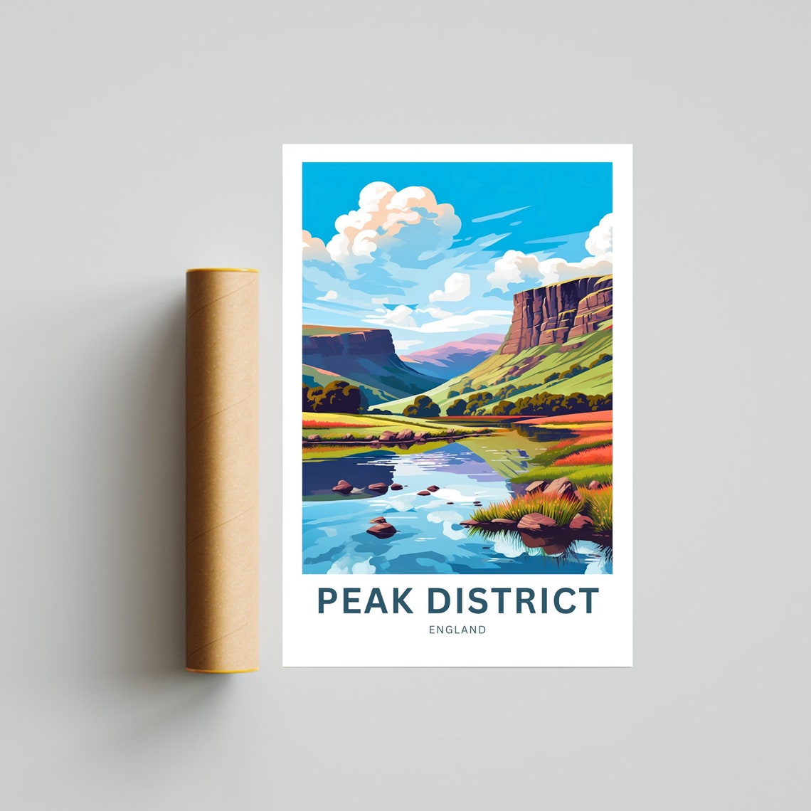Peak District England River Valley Cliffs Countryside Poster - Image 4