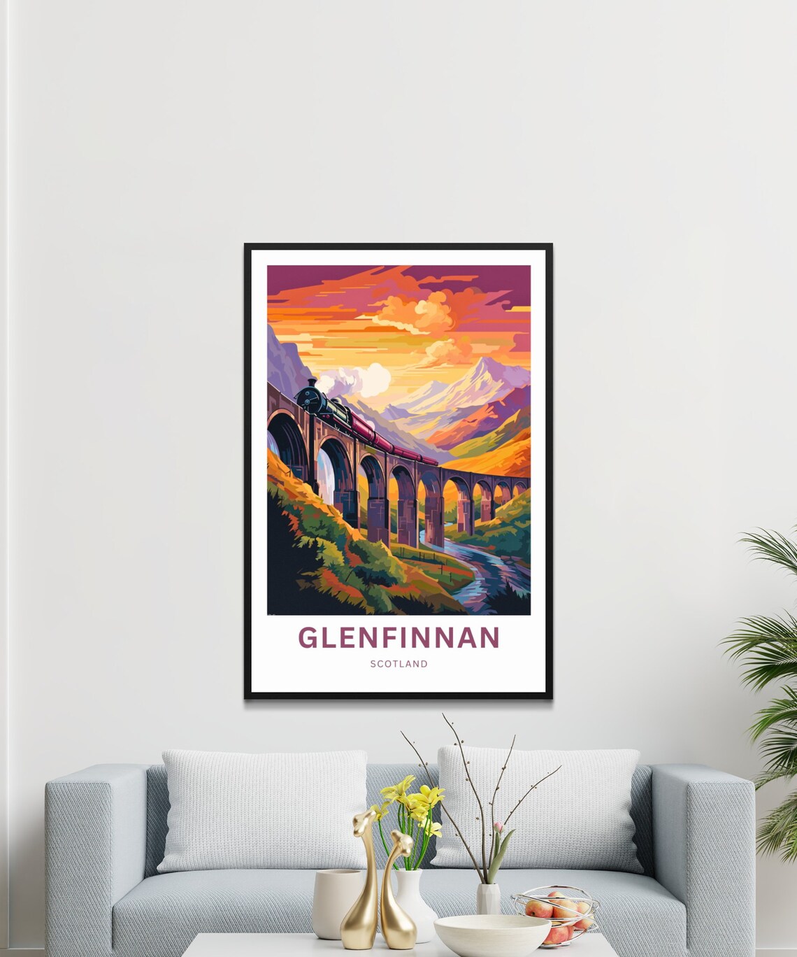 Glenfinnan Scotland Purple Sunset Viaduct Steam Train Travel Poster - Image 3