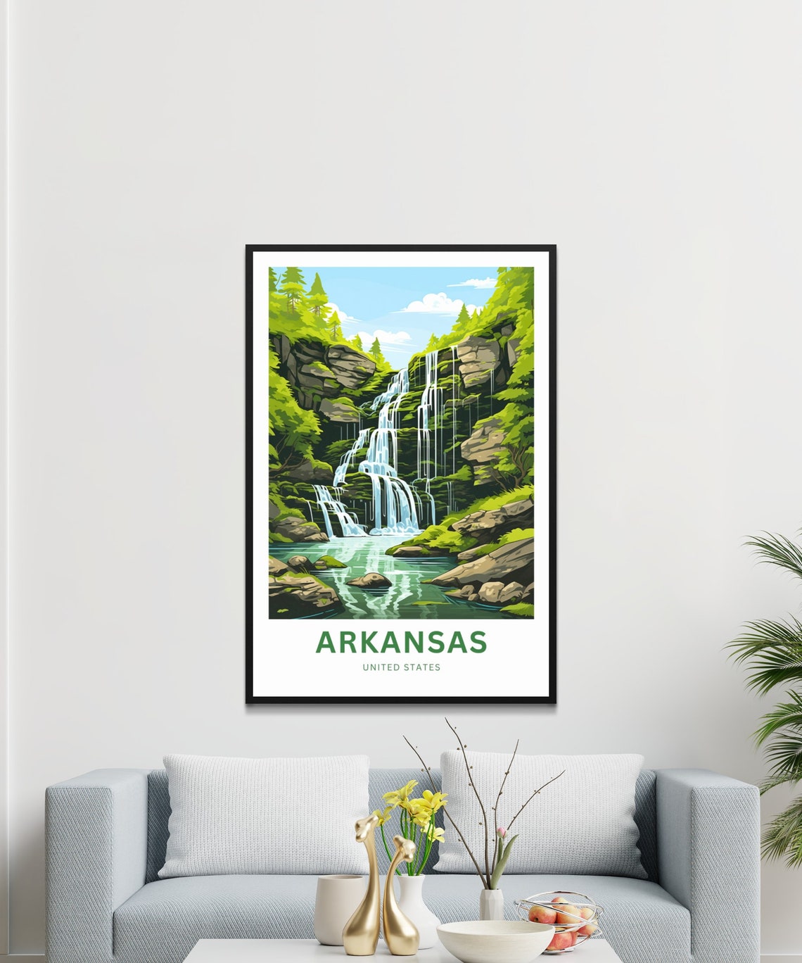Arkansas Tiered Waterfall Forest Cliffs Green Nature Travel Poster - Image 3