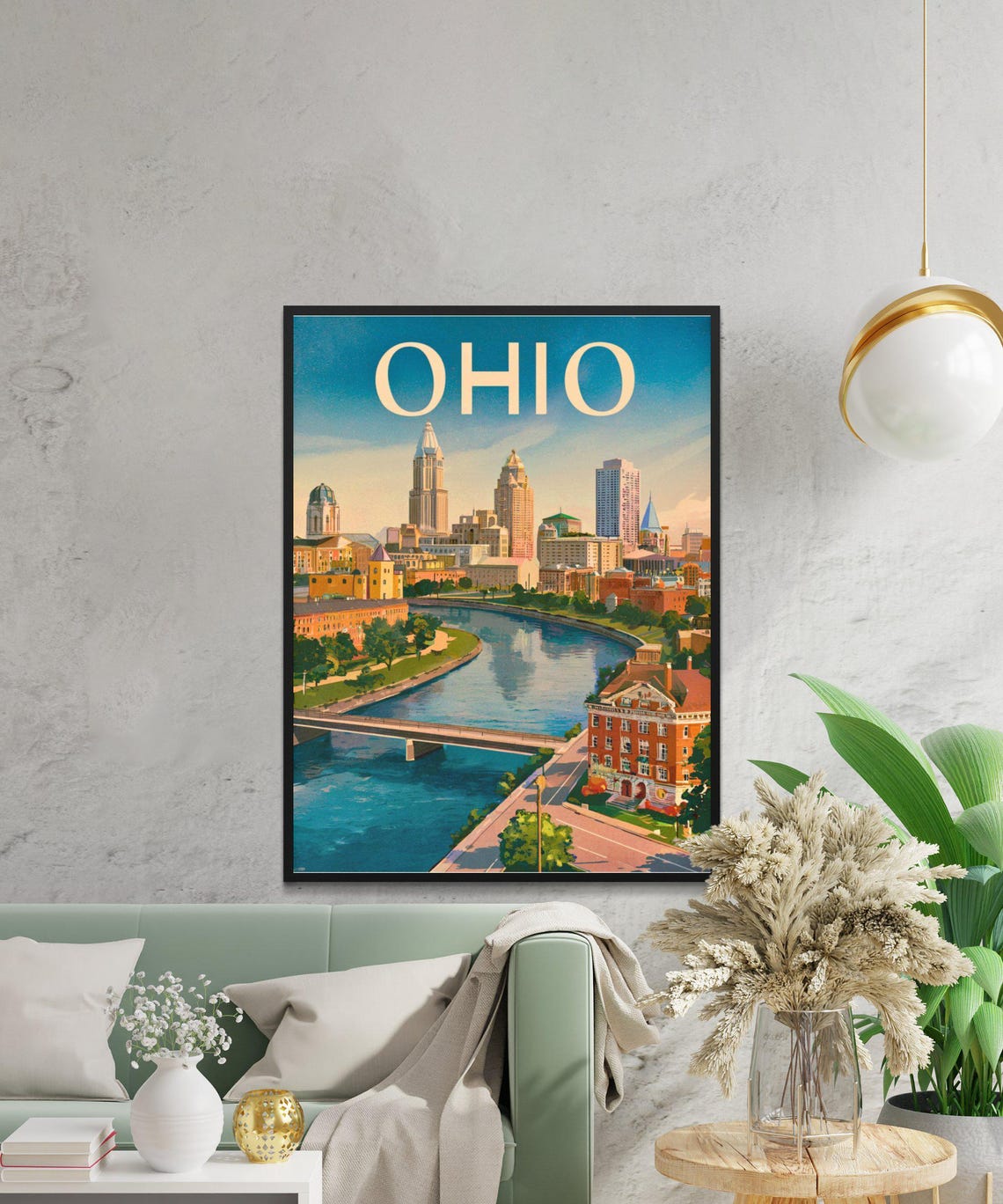 Beautiful Ohio River City Skyline Downtown Retro Travel Poster - Image 2