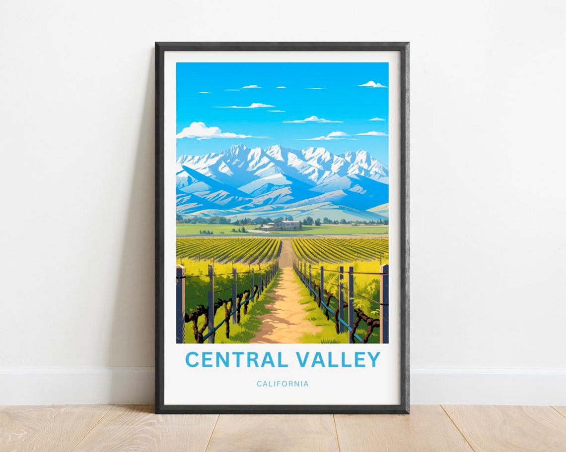Central Valley California Vineyard Mountain Travel Poster Art