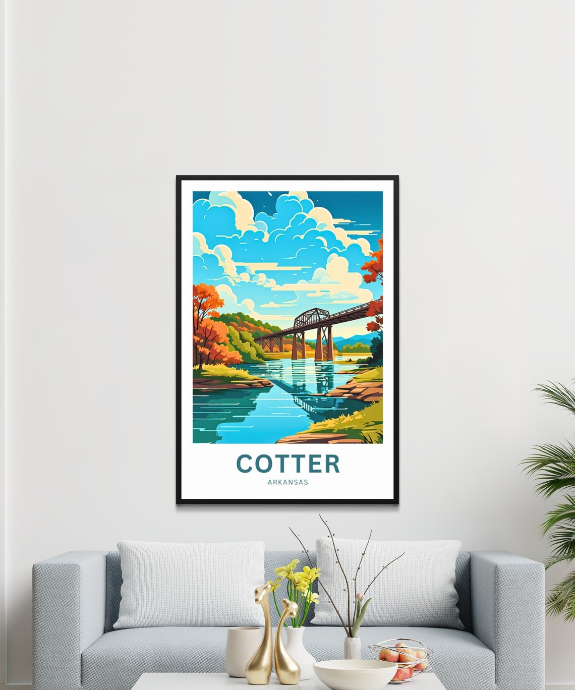 Cotter Arkansas Steel Bridge Autumn River Custom Travel Poster - Image 3