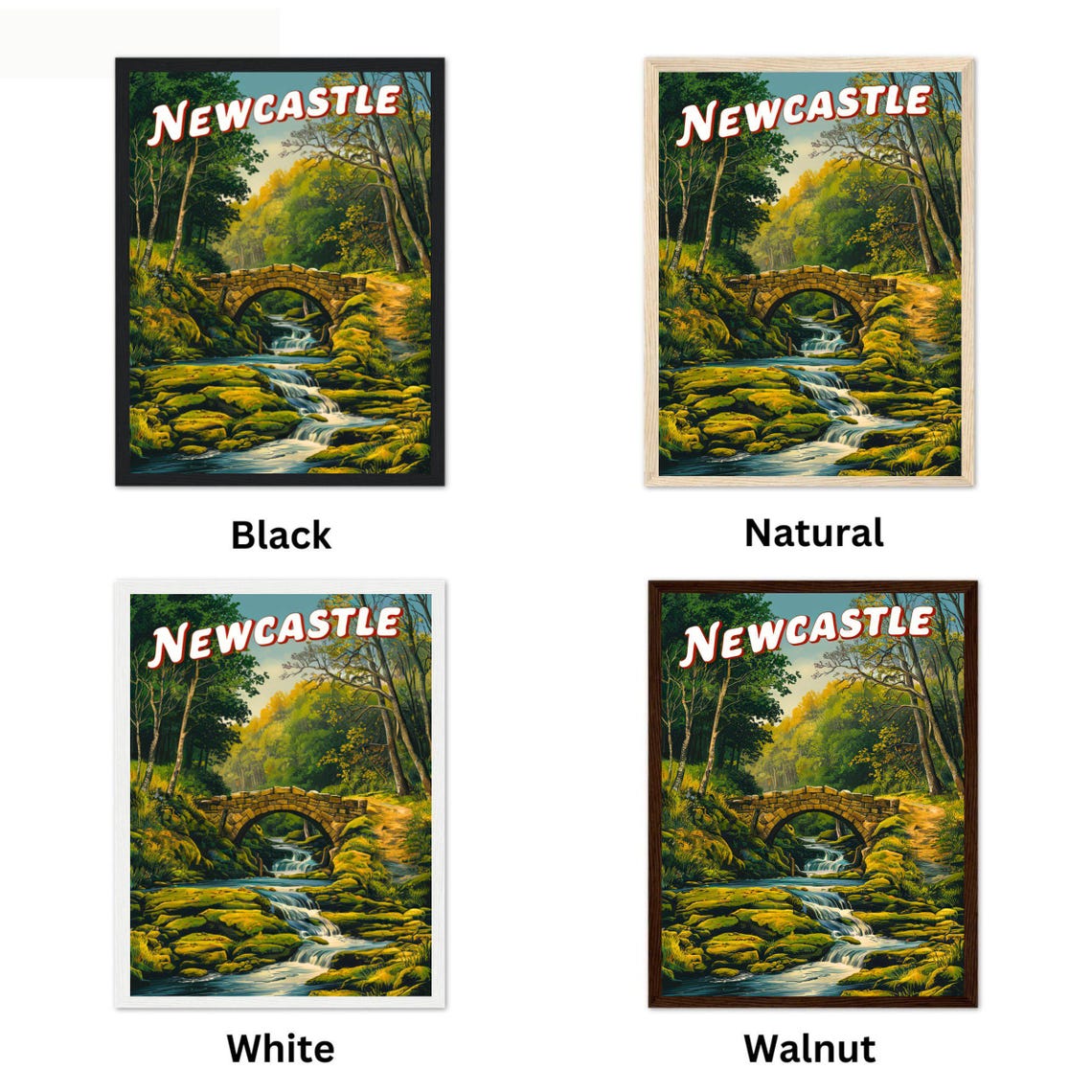 Newcastle Stone Bridge Woodland Stream Waterfall Vintage Travel Poster - Image 4