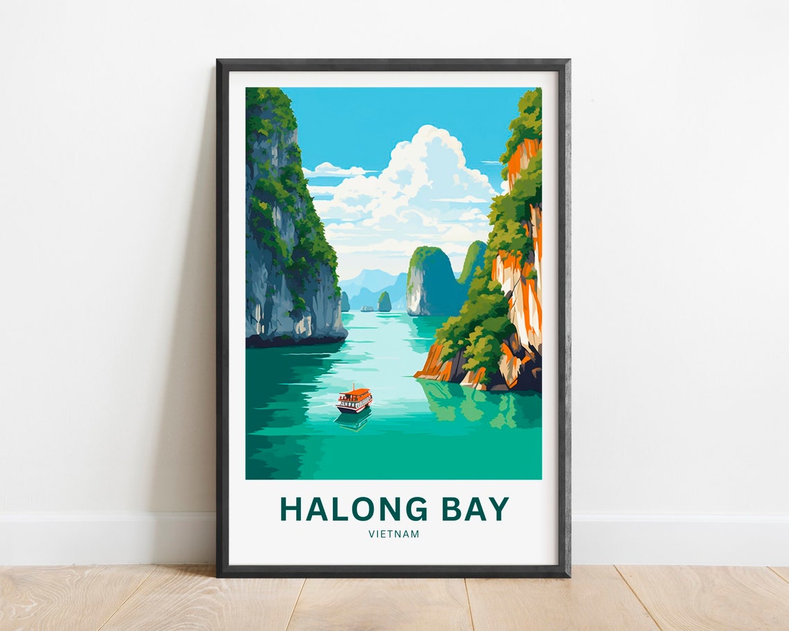 Halong Bay Vietnam Limestone Karst Cruise Boat Travel Poster