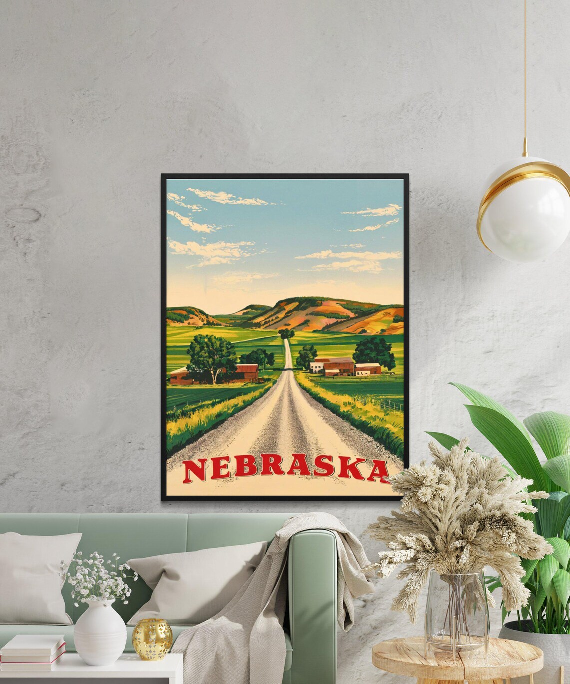 Nebraska Gravel Road Farmstead Buttes Vintage Travel Art Poster - Image 3