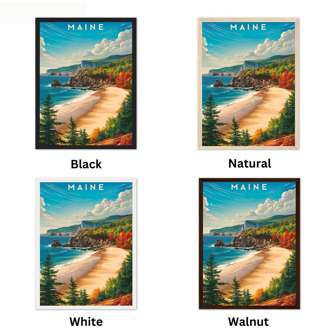 Maine Autumn Coast Vintage Style Travel Poster New England Beach Decor - Image 4