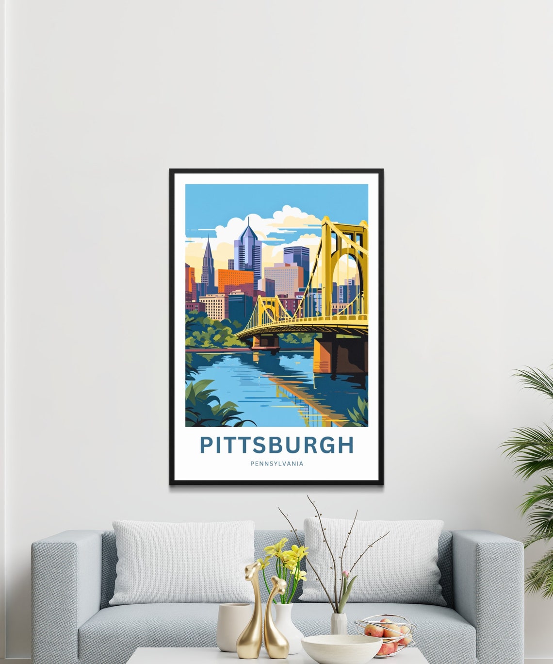 Pittsburgh Pennsylvania Yellow Bridge Downtown Skyline Poster - Image 3